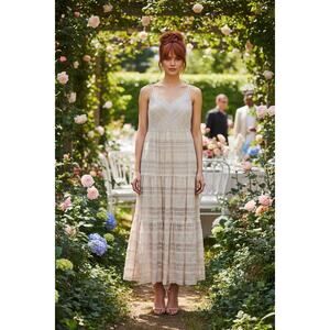 Eliza J Ivory Lace Tiered Maxi Dress Adjustable Straps Size 12 NWT